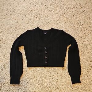 UK2LA Black Ribbed Cardigan Sweater